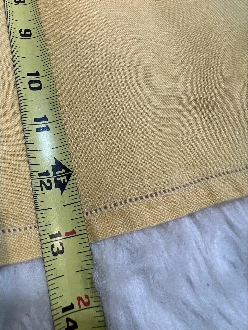 Vintage Set of 3 napkins & placemats Yellow linen hemstitch border.